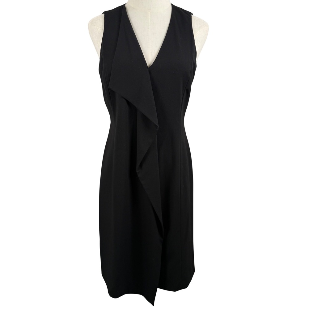 Calvin Klein Black Sleeveless Asymmetrical Ruffle Sheath Dress CDNEW9289 Size 4